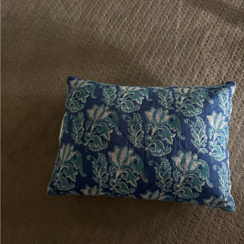 John Robshaw Blue and Teal Floral Quilted Pillow